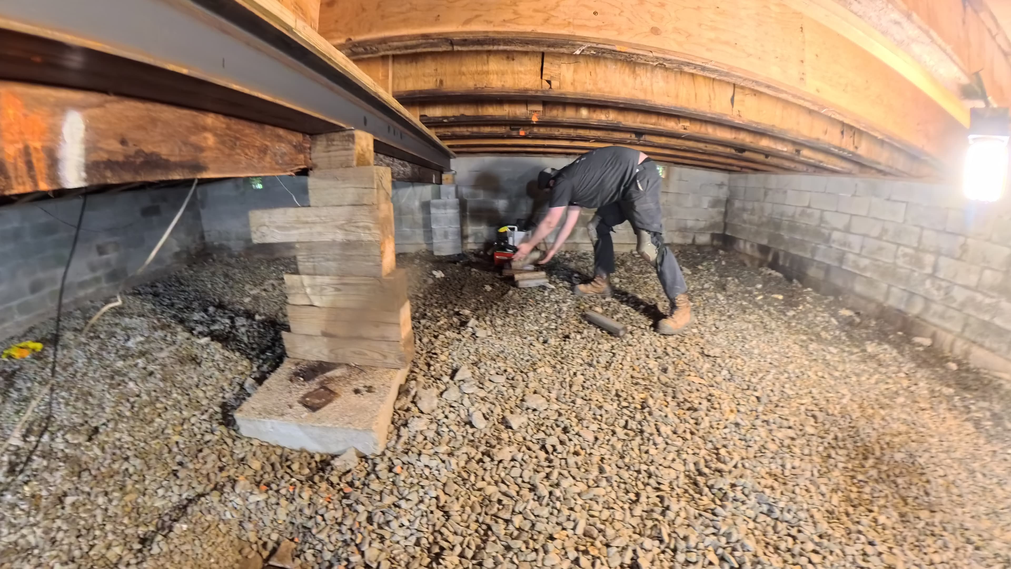 Concrete Doctor of New York technician working in the infirmary crawl space in Barryville, NY